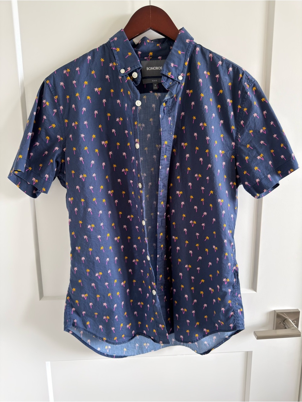 Bonobos Navy Short-Sleeve Button-Down with Palm Tree Print